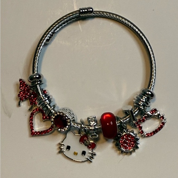 Hello Kitty Silver and Red Charm Bracelet with Playful Accents Adjustable Band - Picture 3 of 8